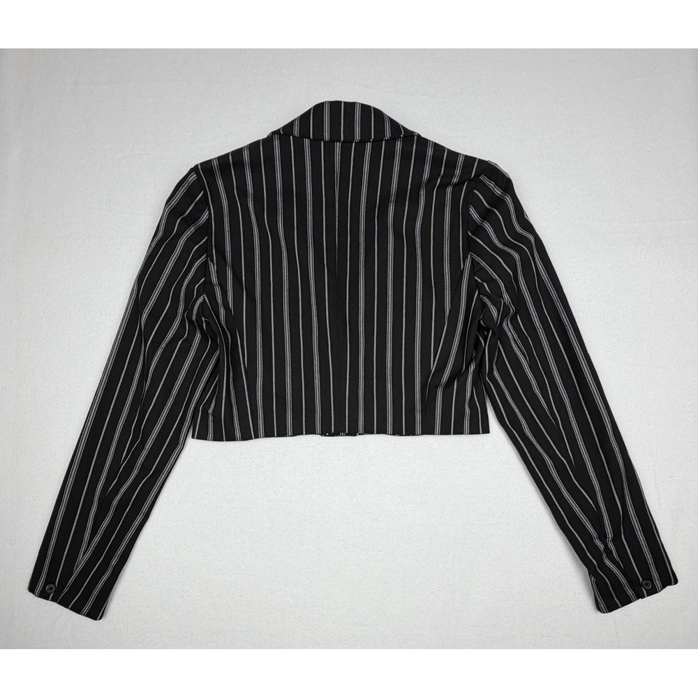 Social Tourist Womens Black Pinstripe Cropped Blazer Jacket Size M Single Button - Picture 2 of 7
